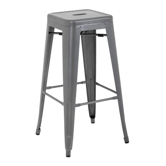 Bolero Bistro Metal High Bar Stool Gun Metal Grey (4 Pack) • PAS-DM934
