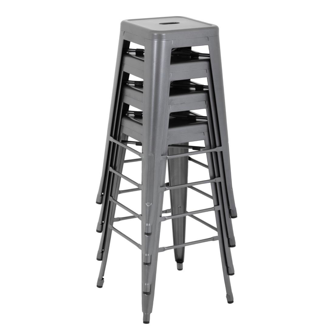 Bolero Bistro Metal High Bar Stool Gun Metal Grey (Pack of 4) • PAS-DM934