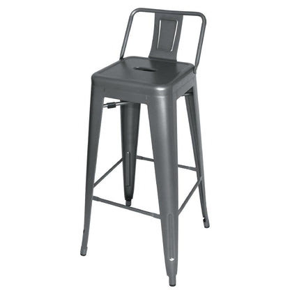 Bolero High Metal Bar Stools with Back Rests Gun Metal Grey (4 Pack) (Pack of 4) • PAS-DM935