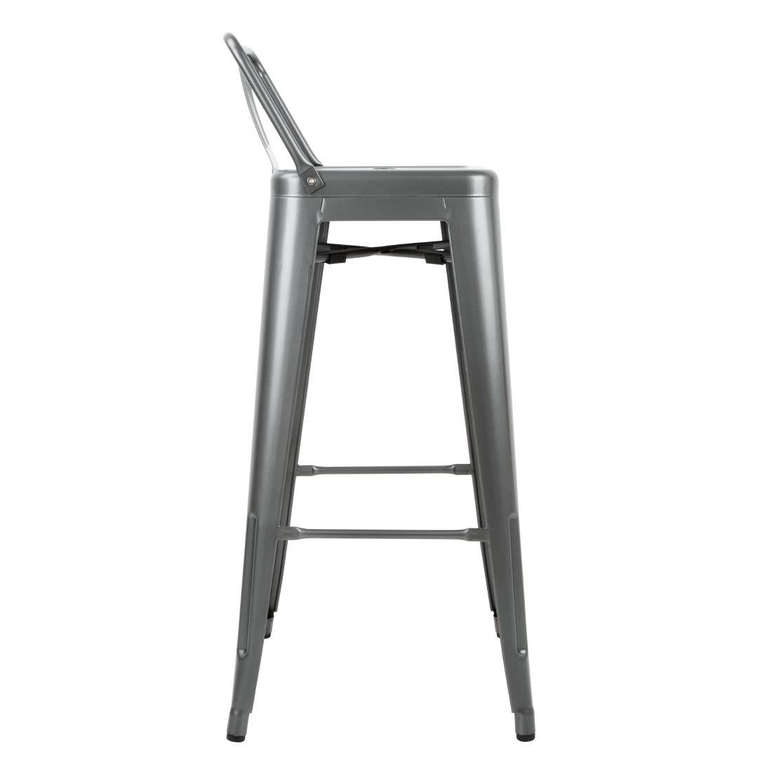 Bolero High Metal Bar Stools with Back Rests Gun Metal Grey (4 Pack) (Pack of 4) • PAS-DM935