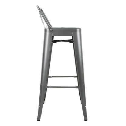 Bolero High Metal Bar Stools with Back Rests Gun Metal Grey (4 Pack) (Pack of 4) • PAS-DM935