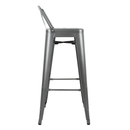 Bolero High Metal Bar Stools with Back Rests Gun Metal Grey (4 Pack) • PAS-DM935