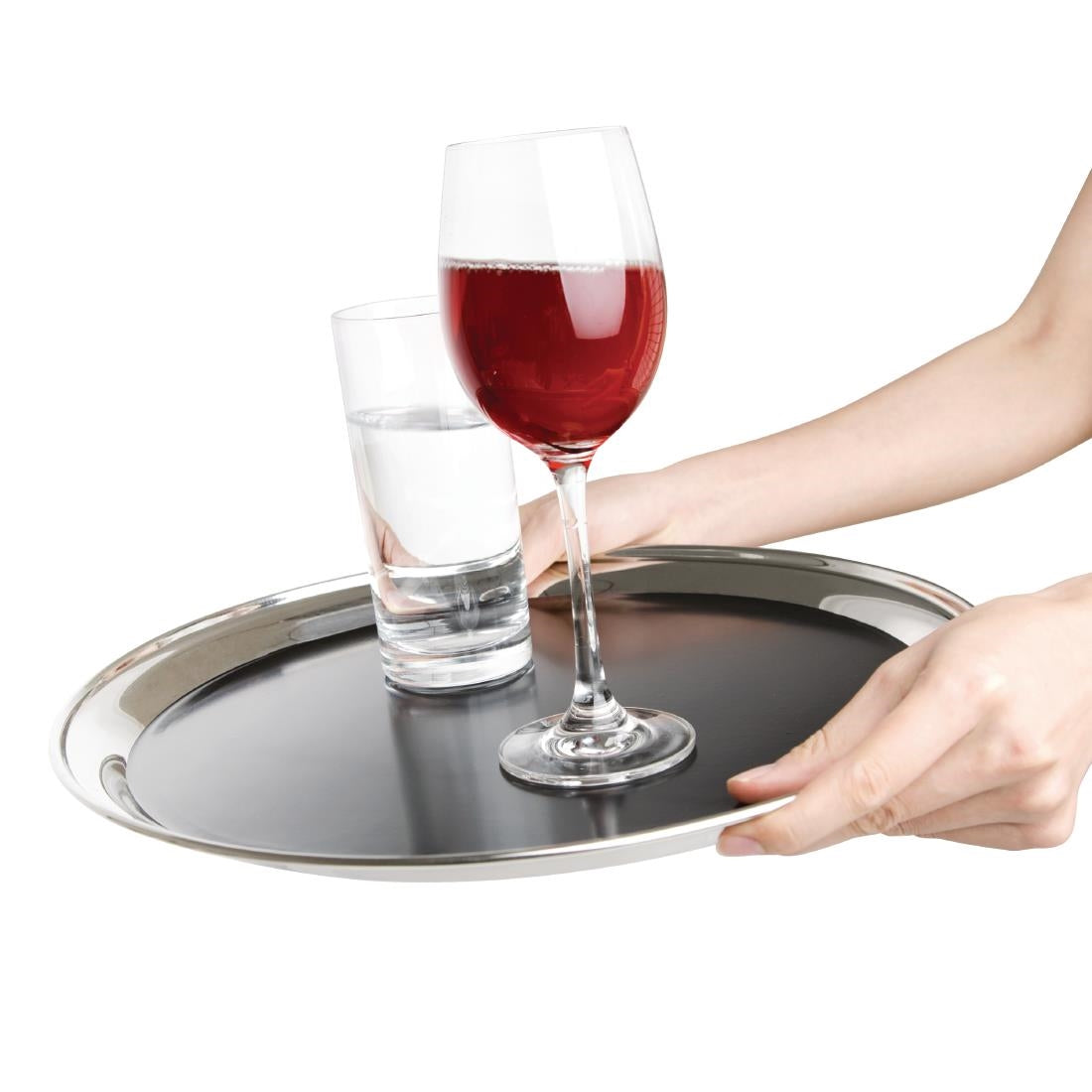 "Olympia Stainless Steel Round Anti-Slip Bar Tray 305mm" • PAS-DP207