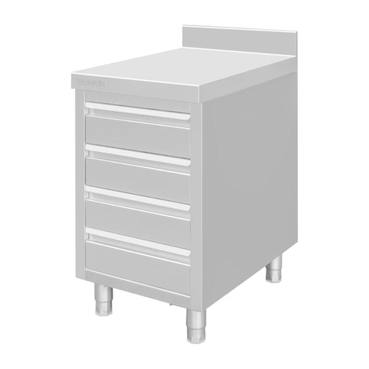 Vogue Stainless Steel 4 Drawer Workstation with 100mm Upstand (Material: 430 Stainless Steel. 900(H)x500(W)x700(D)mm) • PAS-DP276
