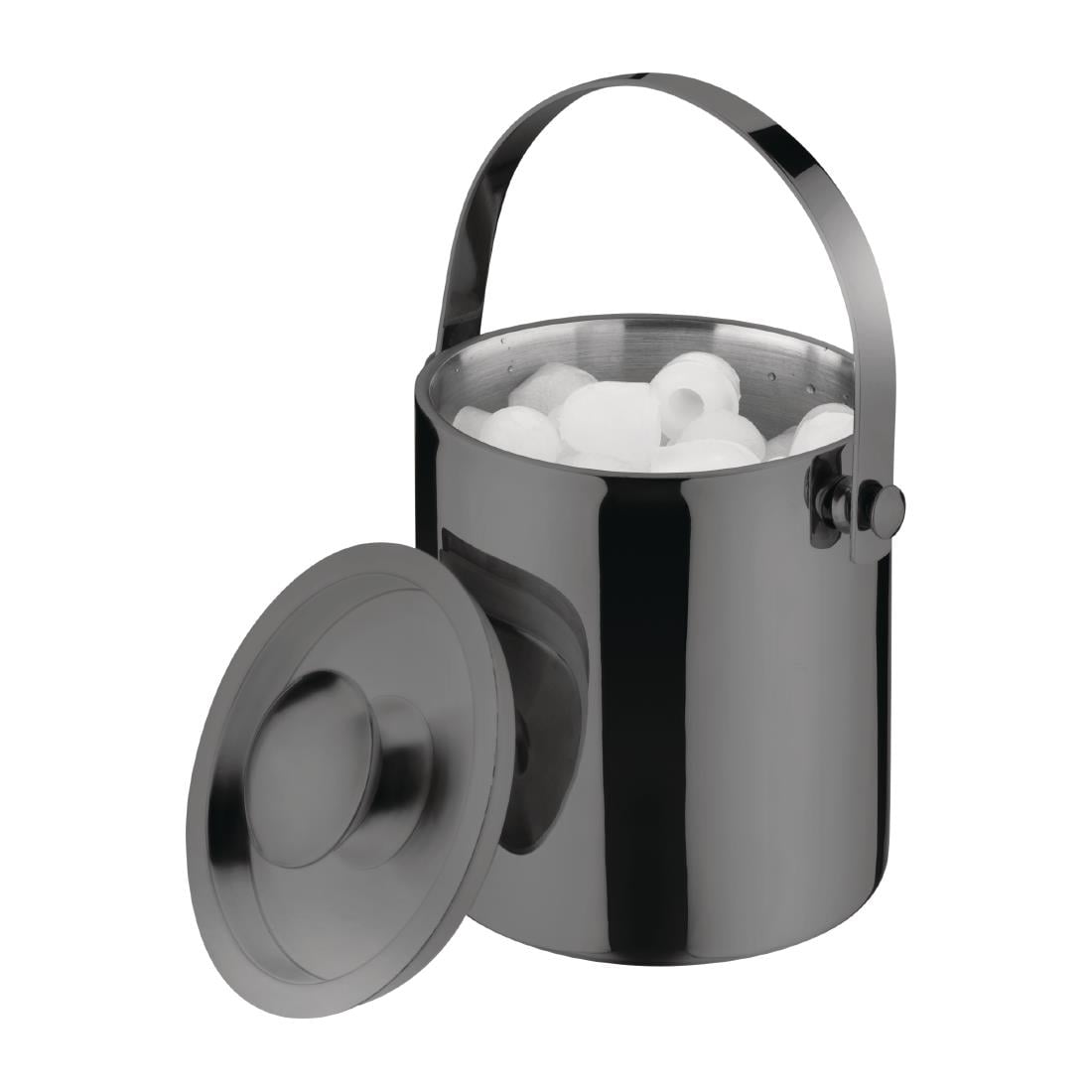 Olympia Double Walled Ice Bucket with Lid 1Ltr Gunmetal (Size: 154(H) x 118(Ø)mm / 6x4.6") • PAS-DR742