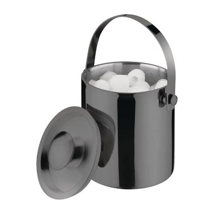 Olympia Double Walled Ice Bucket with Lid 1Ltr Gunmetal (Size: 154(H) x 118(Ø)mm / 6x4.6") • PAS-DR742