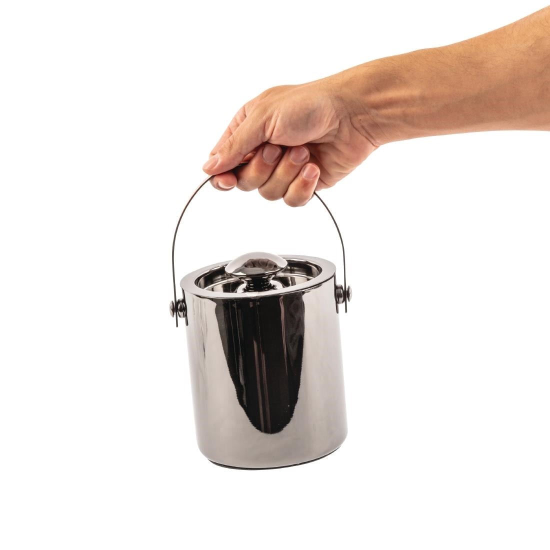 Olympia Double Walled Ice Bucket with Lid 1Ltr Gunmetal (Size: 154(H) x 118(Ø)mm / 6x4.6") • PAS-DR742