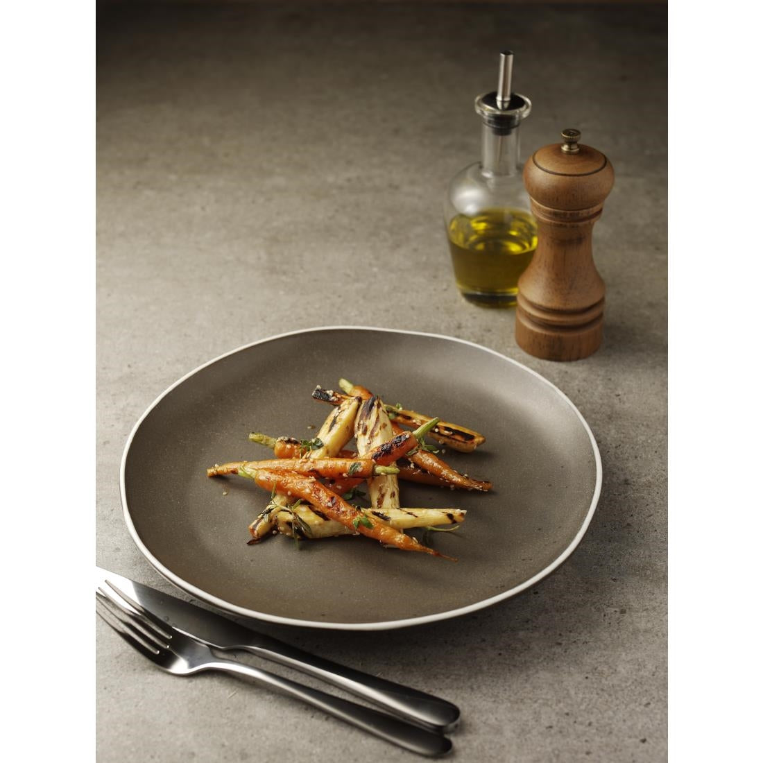 Olympia Chia Charcoal Plate - 270mm 10 1/2" (6 Pack) (270(Ø)mm | Pack Quantity: 6) • PAS-DR814