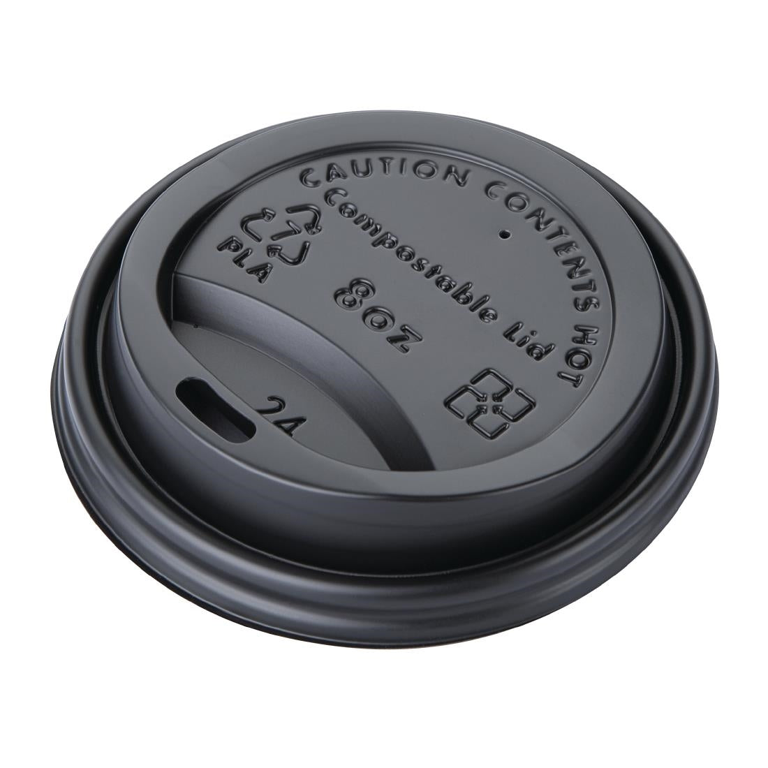 Fiesta Compostable Lid for Hot Cups Black 225ml (1000 Pack) (Pack of 1000) • PAS-DS052