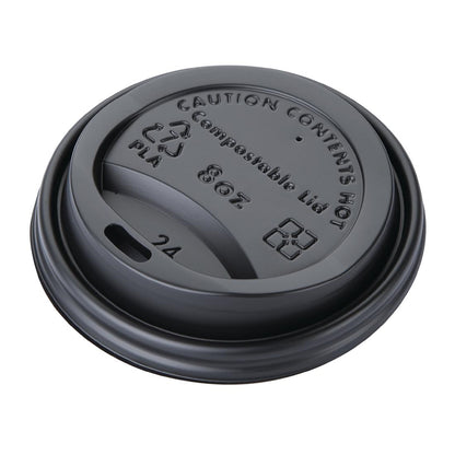 Fiesta Compostable Lid for Hot Cups Black 225ml (1000 Pack) (Pack of 1000) • PAS-DS052