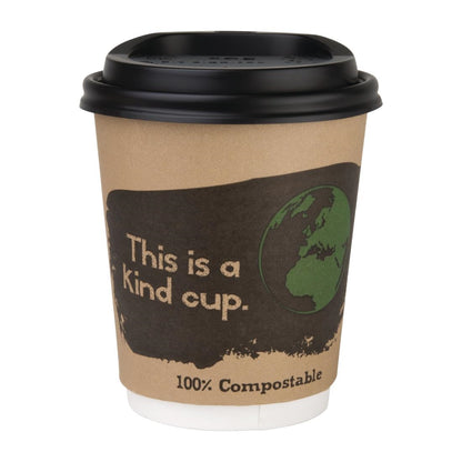 Fiesta Compostable Lid for Hot Cups Black 225ml (1000 Pack) (Pack of 1000) • PAS-DS052