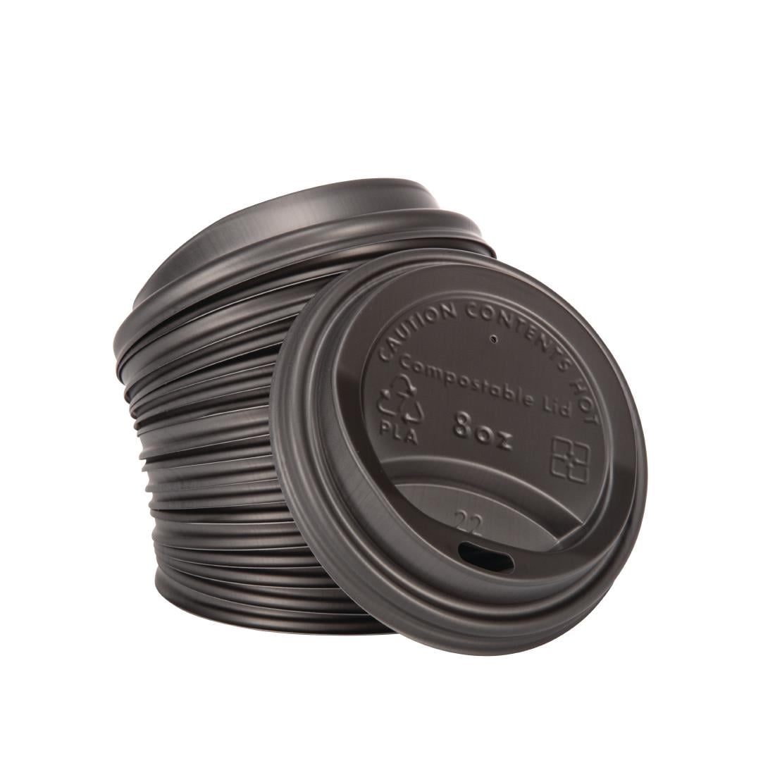 Fiesta Compostable Lid for Hot Cups Black 225ml (1000 Pack) (Pack of 1000) • PAS-DS052