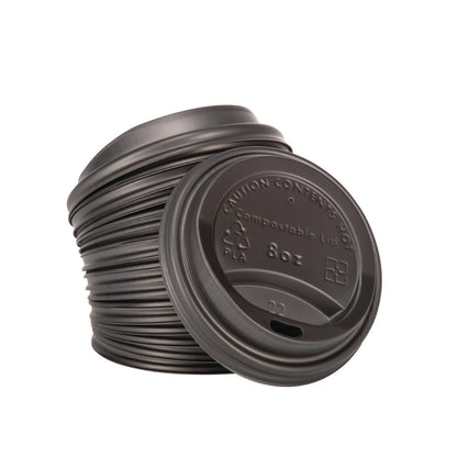 Fiesta Compostable Lid for Hot Cups Black 225ml (1000 Pack) (Pack of 1000) • PAS-DS052