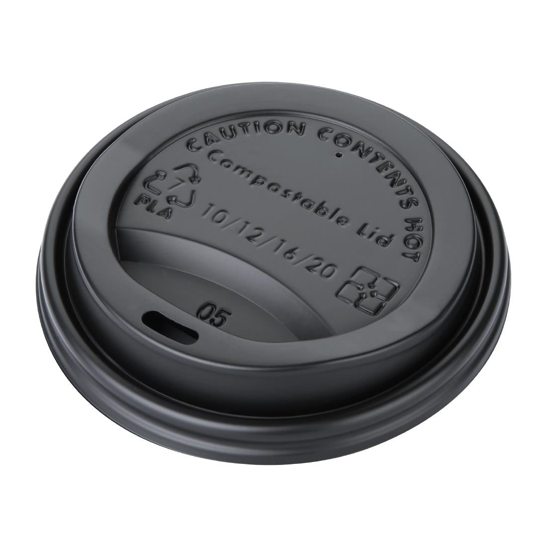 Fiesta Compostable Lid for Hot Cups Black 340/455ml (50 Pack) (Pack of 50) • PAS-DS055