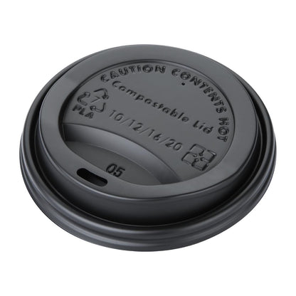 Fiesta Compostable Lid for Hot Cups Black 340/455ml (50 Pack) (Pack of 50) • PAS-DS055