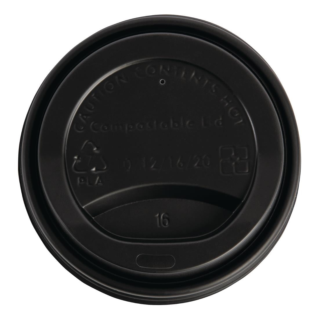 Fiesta Compostable Lid for Hot Cups Black 340/455ml (50 Pack) (Pack of 50) • PAS-DS055