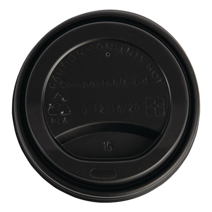 Fiesta Compostable Lid for Hot Cups Black 340/455ml (50 Pack) (Pack of 50) • PAS-DS055