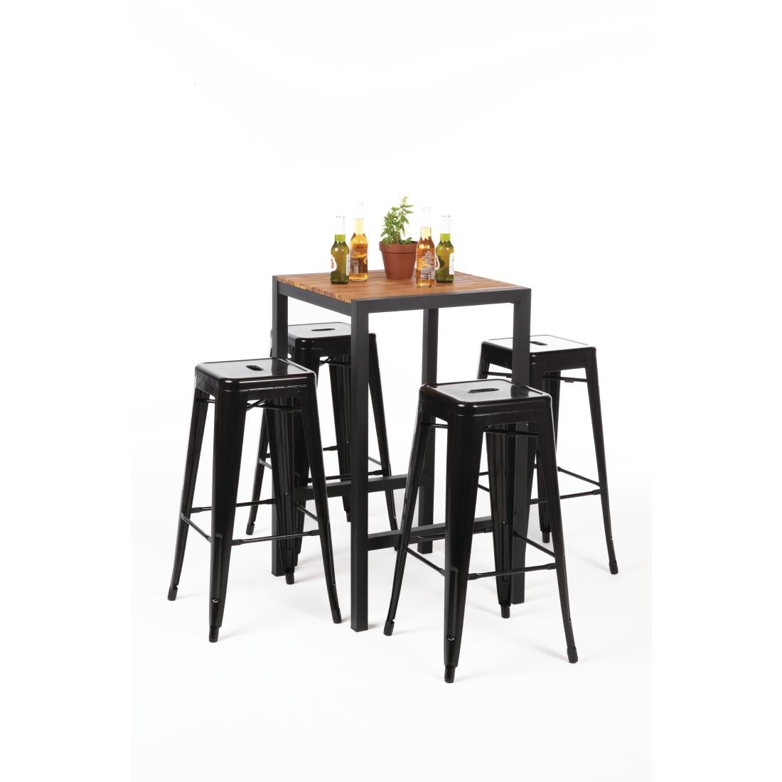 Bolero Square Steel and Acacia Bar Table 600mm • PAS-DS155