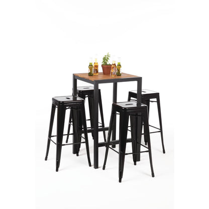 Bolero Square Steel and Acacia Bar Table 600mm • PAS-DS155