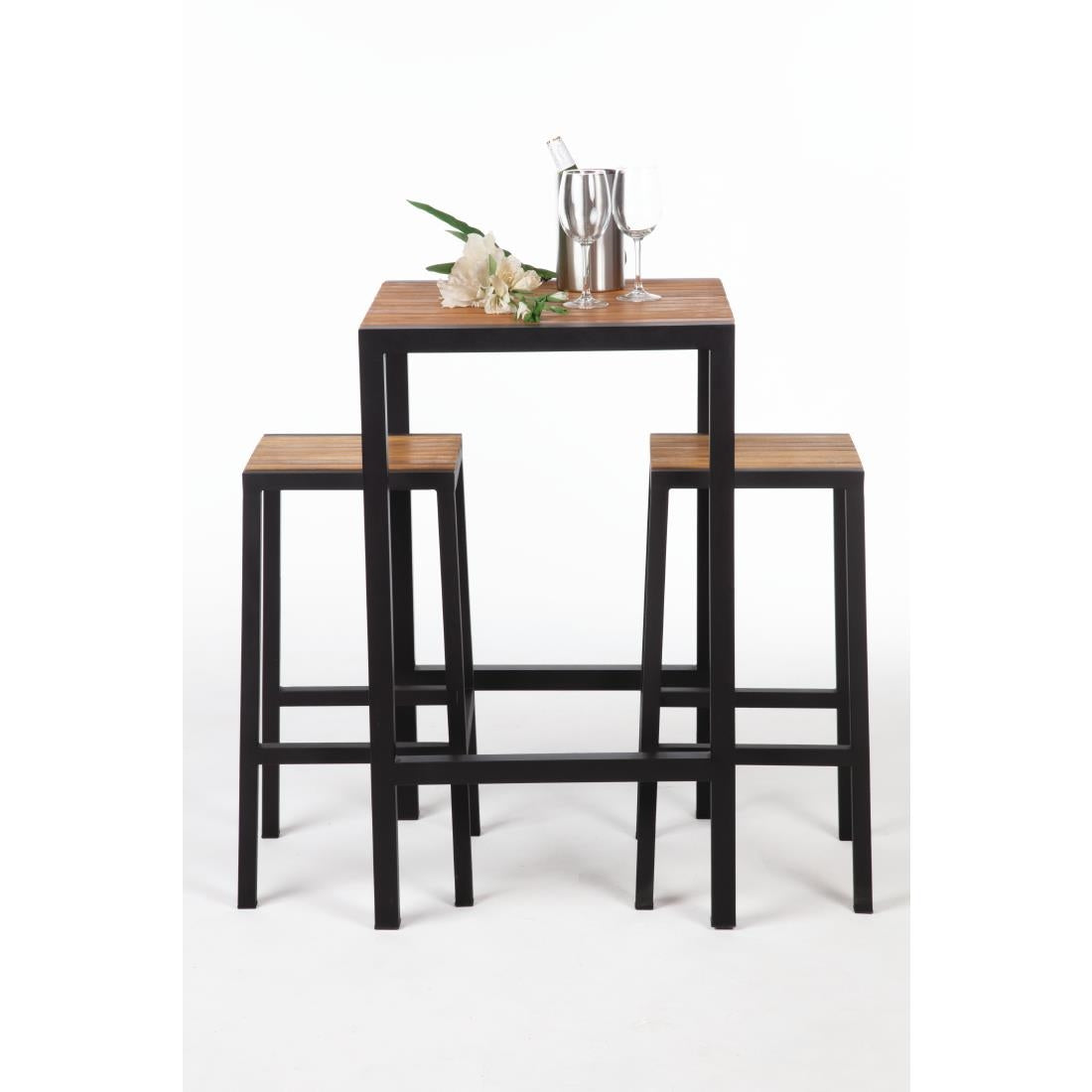 Bolero Square Steel and Acacia Bar Table 600mm • PAS-DS155
