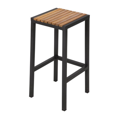 Bolero Black Steel & Acacia Wood Bar Stools (2 Pack) • PAS-DS156