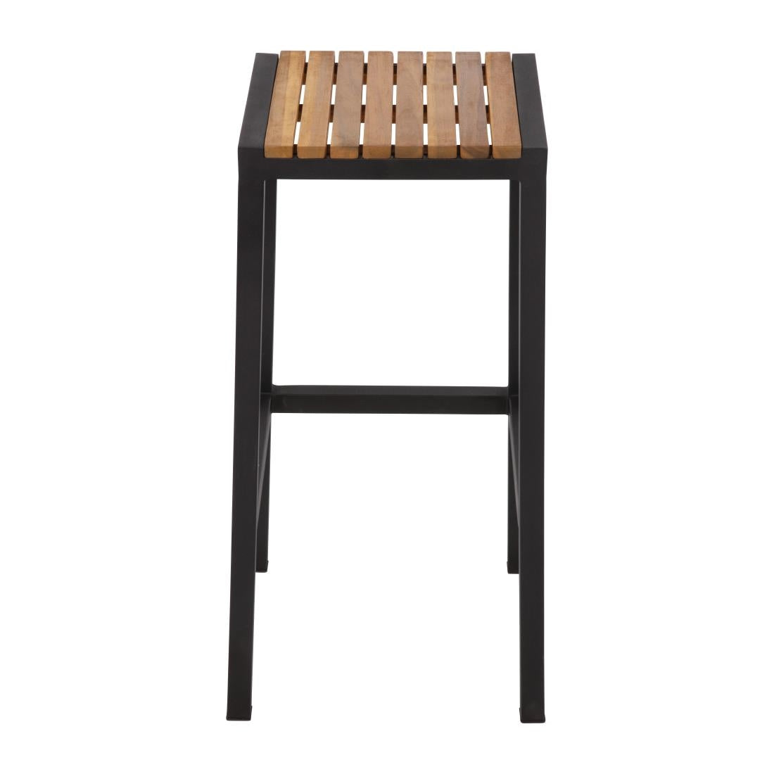 Bolero Black Steel & Acacia Wood Bar Stools (2 Pack) • PAS-DS156