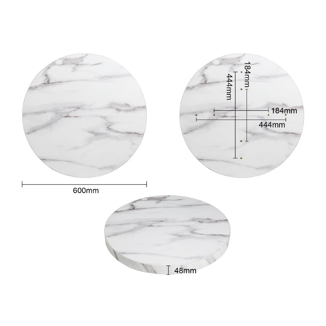 Bolero Pre-drilled Round Table Top Marble Effect 600mm • PAS-DT445