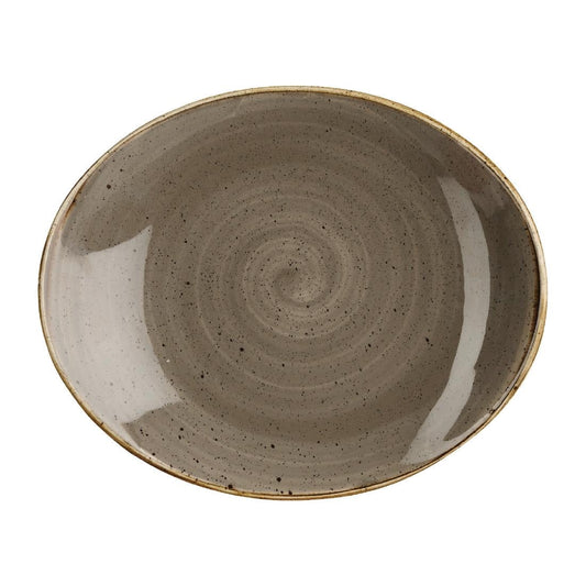 Churchill Stonecast Peppercorn Grey Oval Coupe Plate 192 x 160mm (192(W) x 160(D)mm / 7.5 x 6.25". Peppercorn grey. Pack Quantity: 12) • PAS-DT661