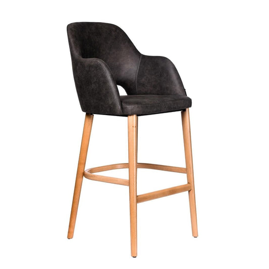 Furnlink Durafurn Sorbet Stool - Trojan Oak Legs/Charcoal Premium Vinyl • PAS-DU247