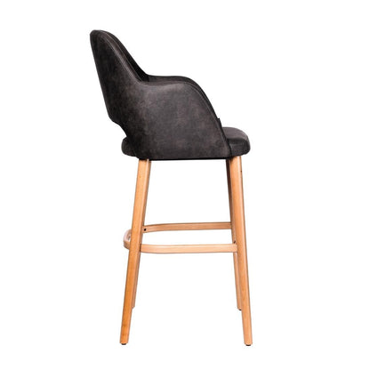 Furnlink Durafurn Sorbet Stool - Trojan Oak Legs/Charcoal Premium Vinyl • PAS-DU247