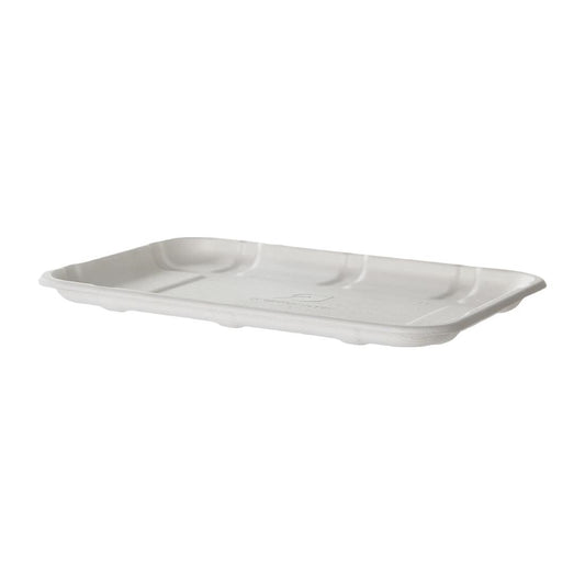 Detpak Sugarcane Meat & Produce Tray White - 216x152x13mm (400 Pack) (216 x 152 x 13mm / 8x6x0.5" | Pack of 400) • PAS-DU796