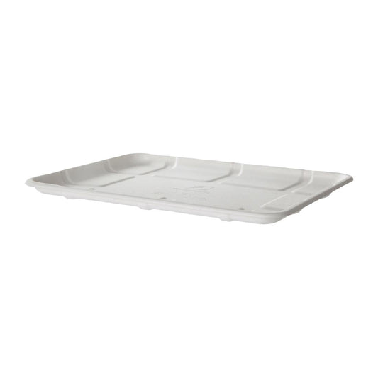 Detpak Sugarcane Meat & Produce Tray White - 267x216x14mm (300 Pack) (267 x 216 x 14mm / 10x8x0.5" | Pack of 300) • PAS-DU799