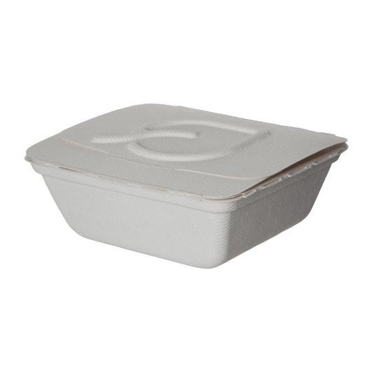 Detpak Small Sugarcane Folia One-Piece Container White (300 Pack) (152 x 137 x 64mm / 6x5x2" | Pack of 300) • PAS-DU325