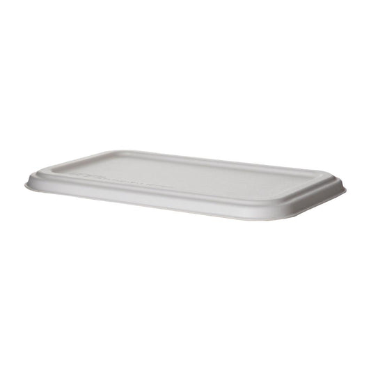 Detpak Sugarcane Flat Lid White - 222x127x13mm (400 Pack) (222 x 127 x 13mm / 8x5x0.5" | Pack of 400) • PAS-DU348