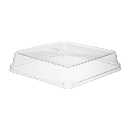 Detpak Sugarcane Square Pla Lid Clear - 200x200x42mm (Pack of 200) • PAS-DU351