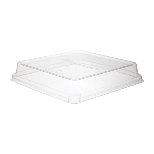 Detpak Sugarcane Square Pla Lid Clear - 225x225x42mm (200 Pack) (224 x 224 x 42mm / 8x8x1" | Pack of 200) • PAS-DU352
