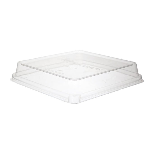 Detpak Sugarcane Square Pla Lid Clear - 225x225x42mm (Pack of 200) • PAS-DU352