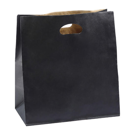 Detpak Large Die Cut Paper Bag Black (200 Pack) (350x320x180mm / 13.7x12.5x5.9" | Pack of 200) • PAS-DU505