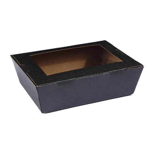 Detpak Large Window Lunch Box Black 1900ml (200 Pack) (Capacity: 1900ml / 66.8oz | 195x140x65mm / 7.6x5.5x2.5") • PAS-DU509