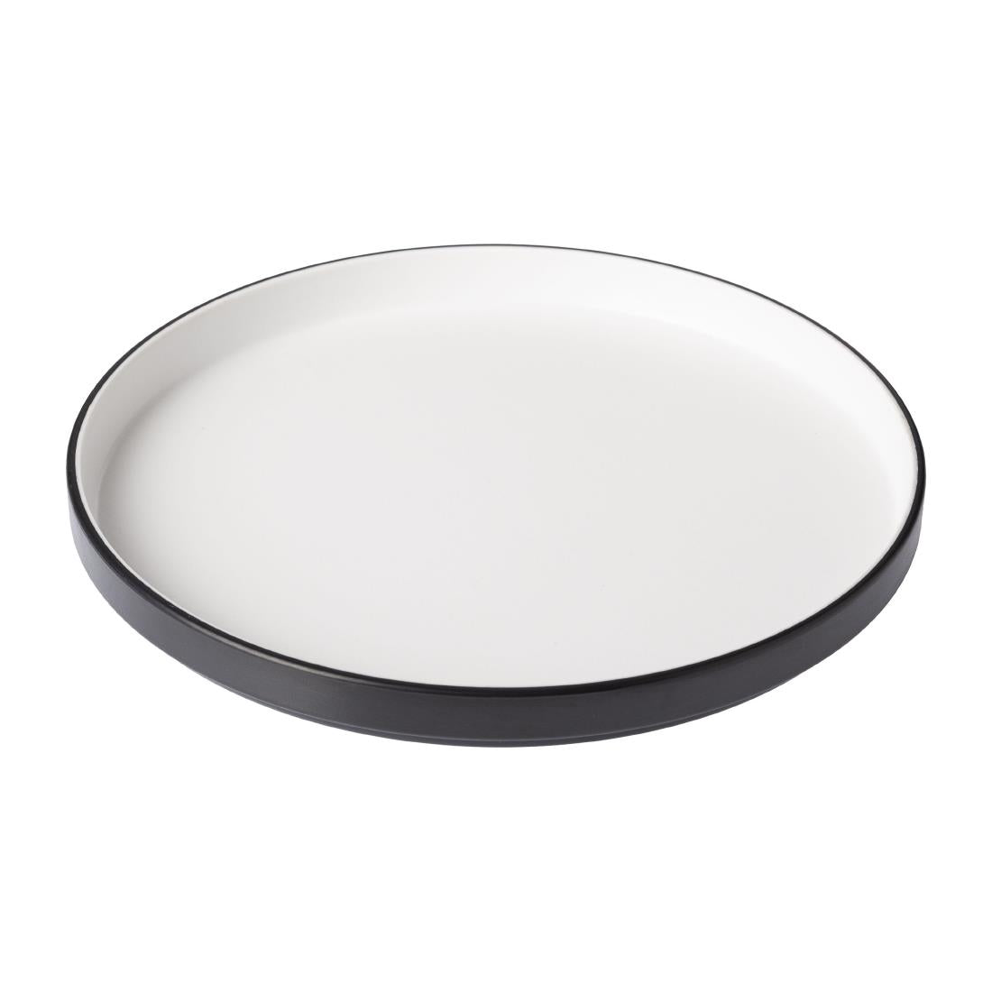Coucou Dual Colour Round Edge Plate 270mm - White & Black (12 Pack) (Colour: White & Black | Pack of 12 | 270mm / 10.6" | Melamine material) • PAS-DU528