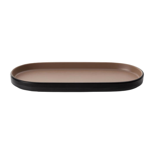 Coucou Dual Colour Oblong Plate 260x130mm - Beige & Black (12 Pack) (Colour: Beige & Black | Pack of 12 | 260x130mm / 10.2x5.11" | Melamine material) • PAS-DU532