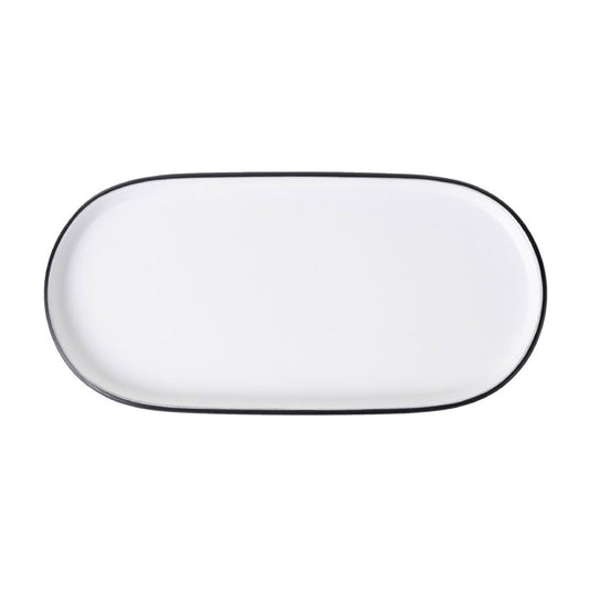 Coucou Dual Colour Oblong Plate 260x130mm - White & Black (12 Pack) (Colour: White & Black | Pack of 12 | 260x130mm / 10.2x5.11" | Melamine material) • PAS-DU534