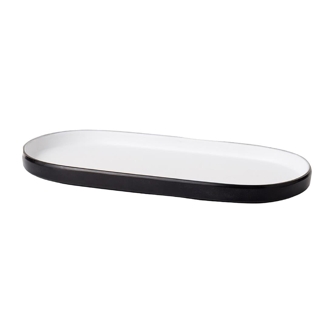 Coucou Dual Colour Oblong Plate 260x130mm - White & Black (12 Pack) (Colour: White & Black | Pack of 12 | 260x130mm / 10.2x5.11" | Melamine material) • PAS-DU534