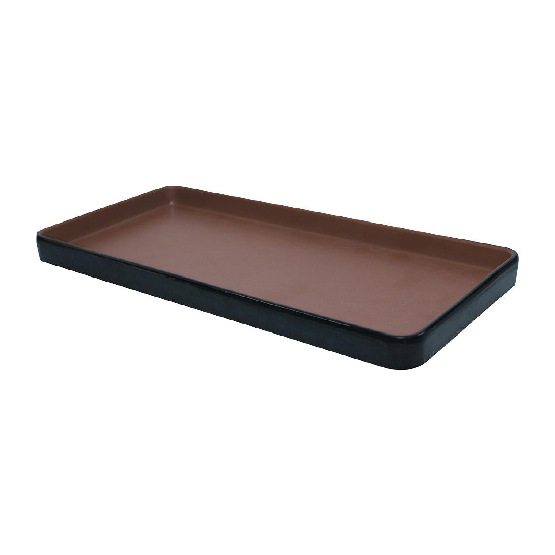 Coucou Dual Colour Rect. Plate 250x120mm - Brown & Black (12 Pack) (Colour: Brown & Black | Pack of 12 | 250x120mm / 9.8x4.7" | Melamine material) • PAS-DU536