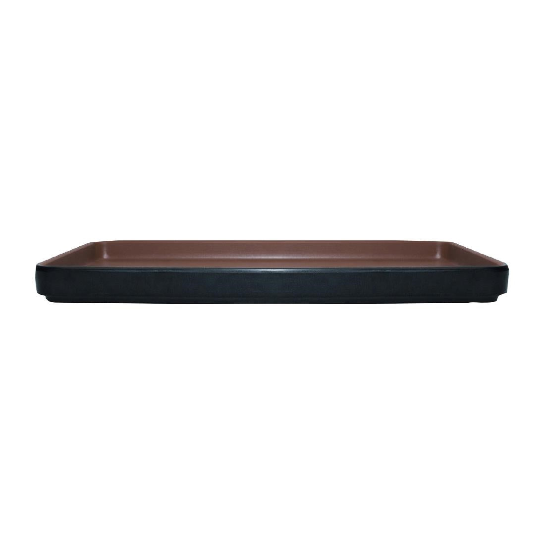 Coucou Dual Colour Rect. Plate 250x120mm - Brown & Black (12 Pack) (Colour: Brown & Black | Pack of 12 | 250x120mm / 9.8x4.7" | Melamine material) • PAS-DU536