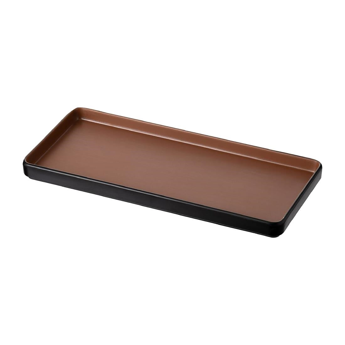 Coucou Dual Colour Rect. Plate 290x130mm - Brown & Black (12 Pack) (Colour: Brown & Black | Pack of 12 | 290x130mm / 11.4x5.11" | Melamine material) • PAS-DU541