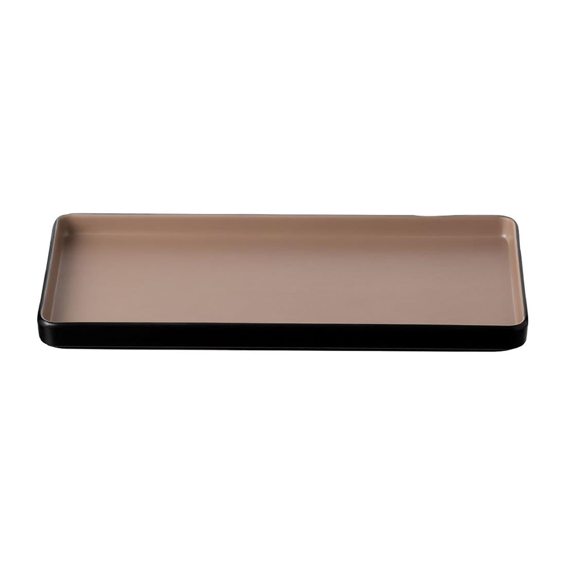 Coucou Dual Colour Rect. Plate 290x130mm - Beige & Black (12 Pack) (Colour: Beige & Black | Pack of 12 | 290x130mm / 11.4x5.11" | Melamine material) • PAS-DU542