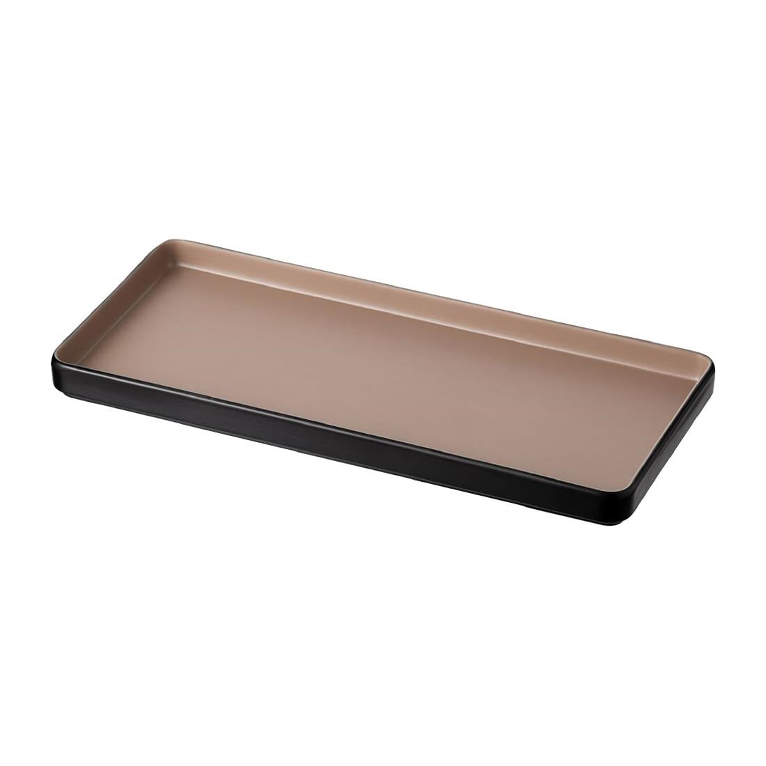Coucou Dual Colour Rect. Plate 290x130mm - Beige & Black (12 Pack) (Colour: Beige & Black | Pack of 12 | 290x130mm / 11.4x5.11" | Melamine material) • PAS-DU542