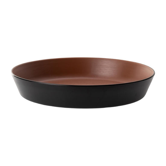 Coucou Dual Colour Flat Round Bowl 290mm - Brown & Black (12 Pack) (Colour: Brown & Black | Pack of 12 | 290mm / 11.4" | Melamine material) • PAS-DU581