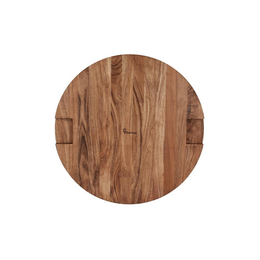 Chef Inox Serve Round Butchers Block Acacia With Inlay & Handle - 530mm • PAS-DU734